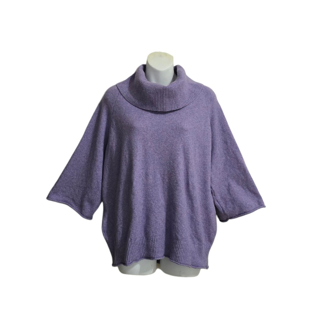 Loft Outlet Cowl Neck 3/4 Sleeve Poncho Sweater In Heathered Purple Sz L